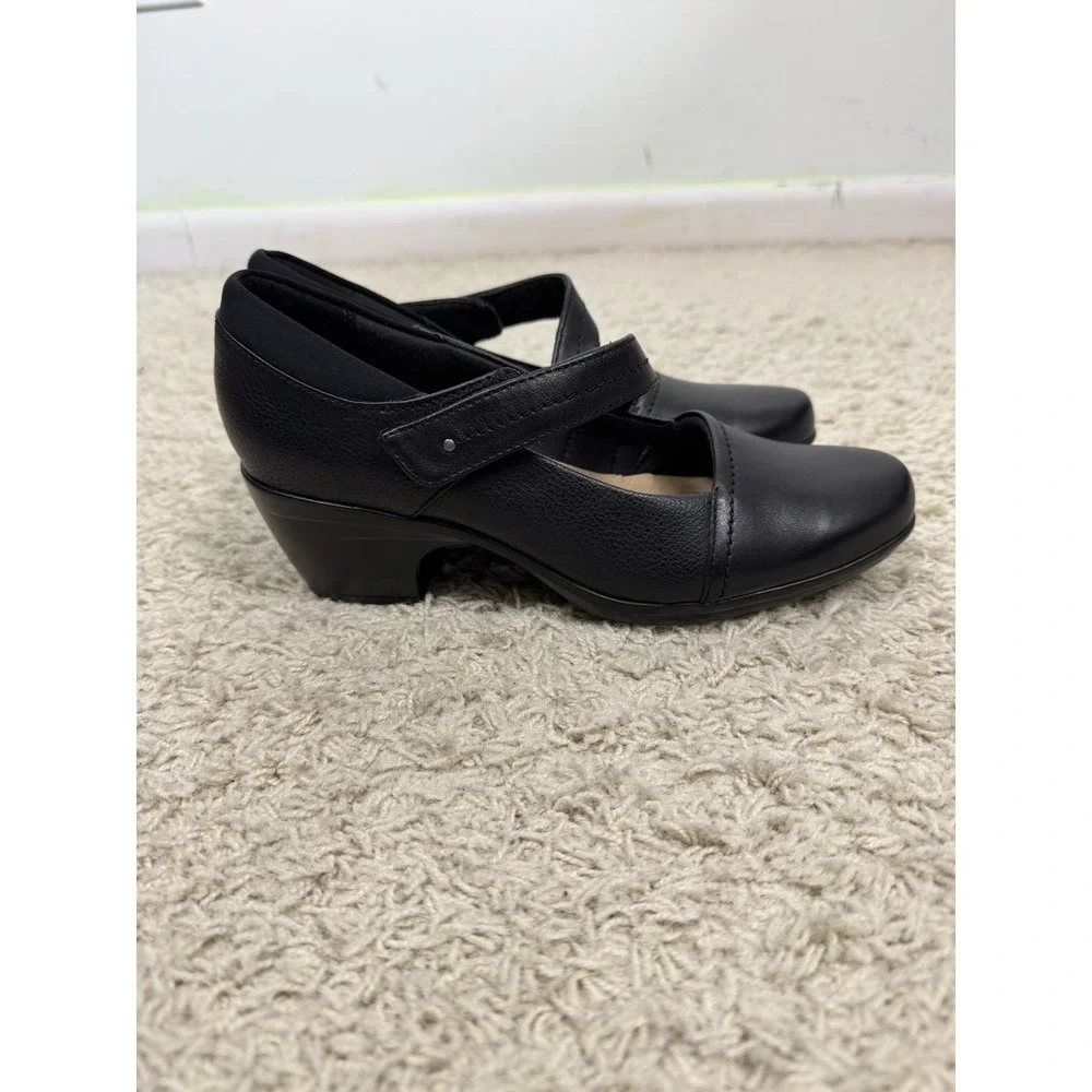 Clark's Black Leather Emily Pearl Mary Jane Block Heel Comfort Shoes Women's 7M - Picture 6 of 9